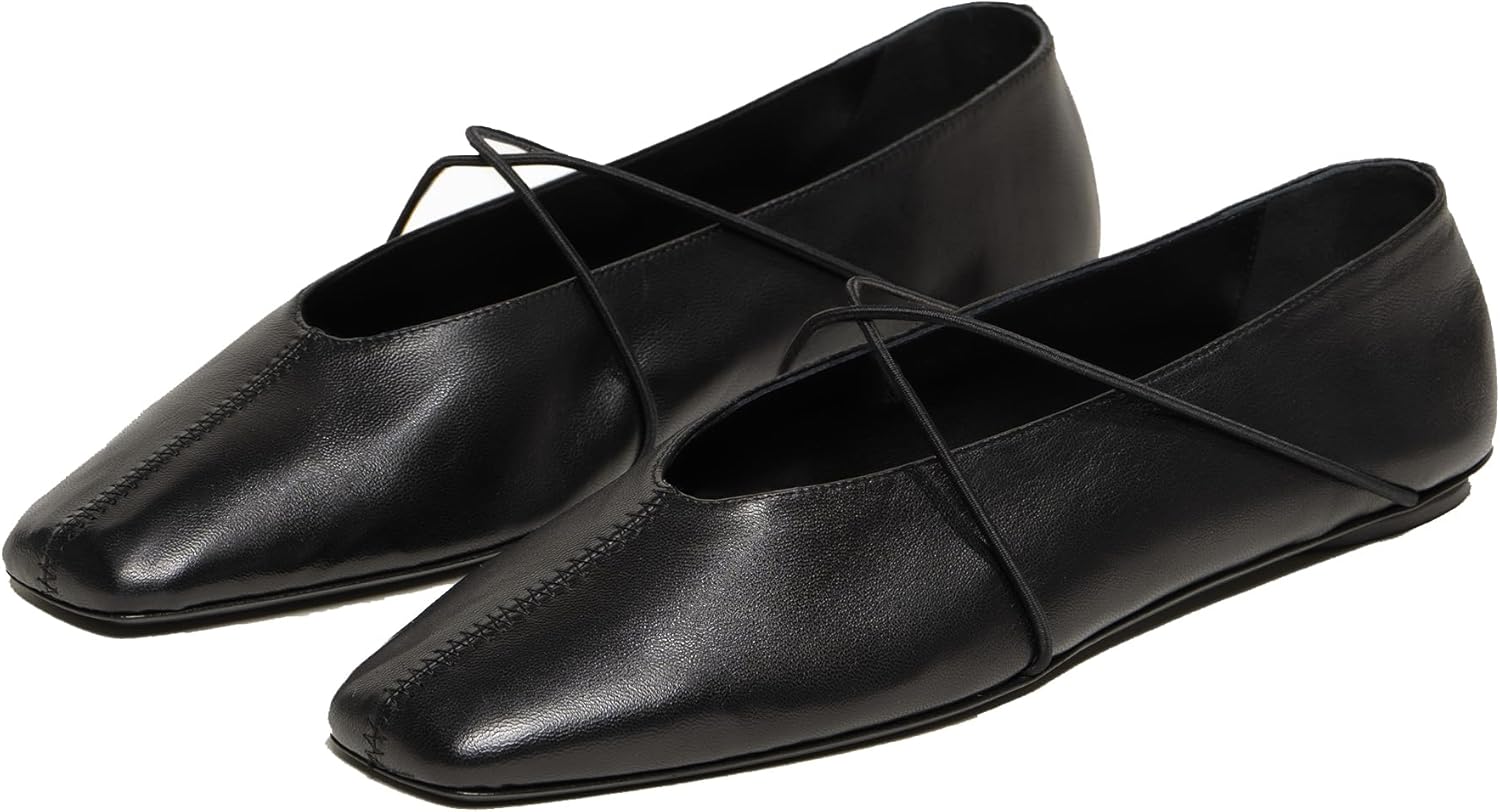 Women's Square Toe Ballet Flats with Criss-Cross Straps Style