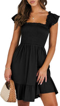 Women's Summer Casual Sleeveless Square Neck Dress - Smocked