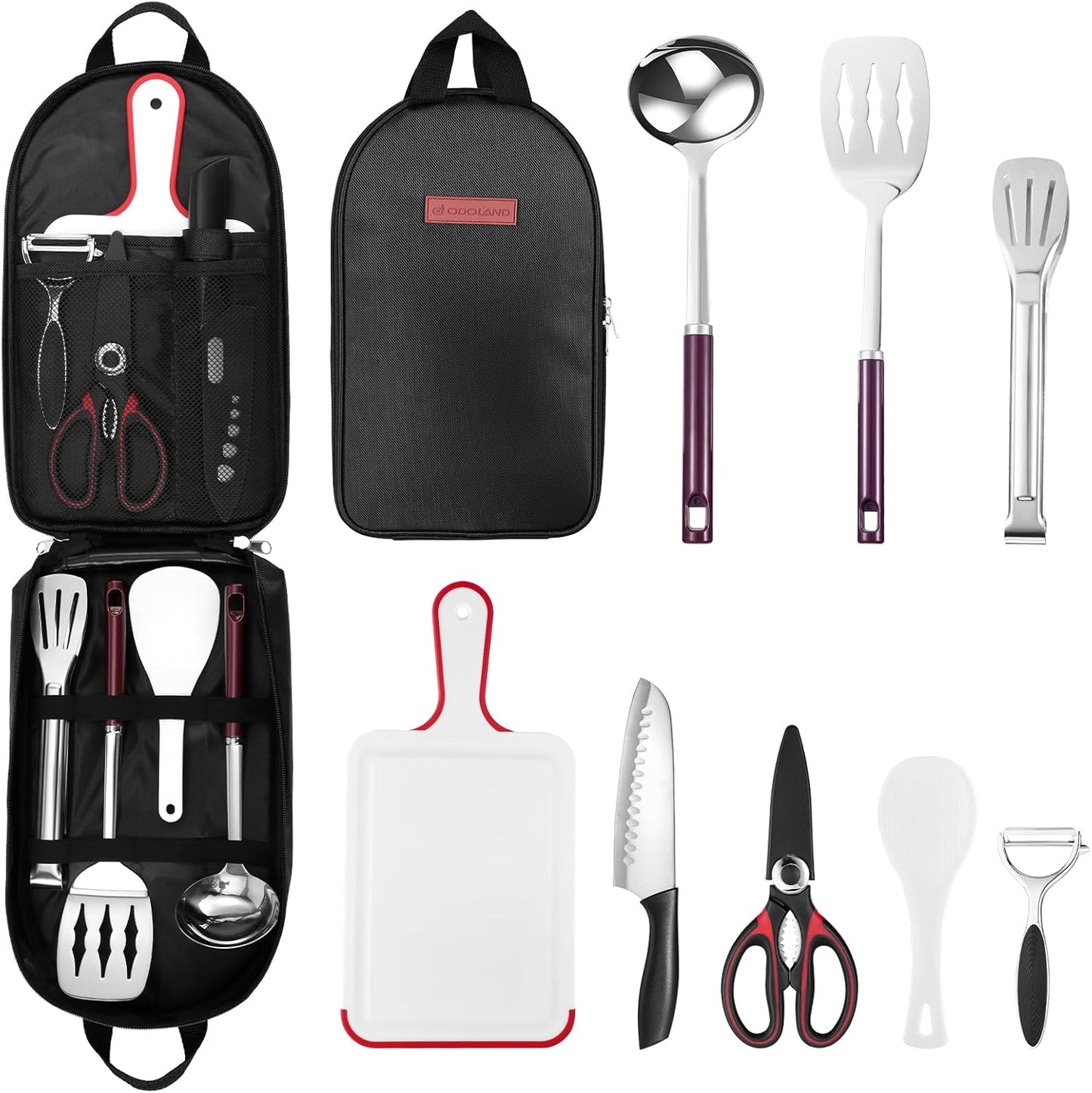 Odoland 8 Pc Camping Utensil Set - Compact & Organized!