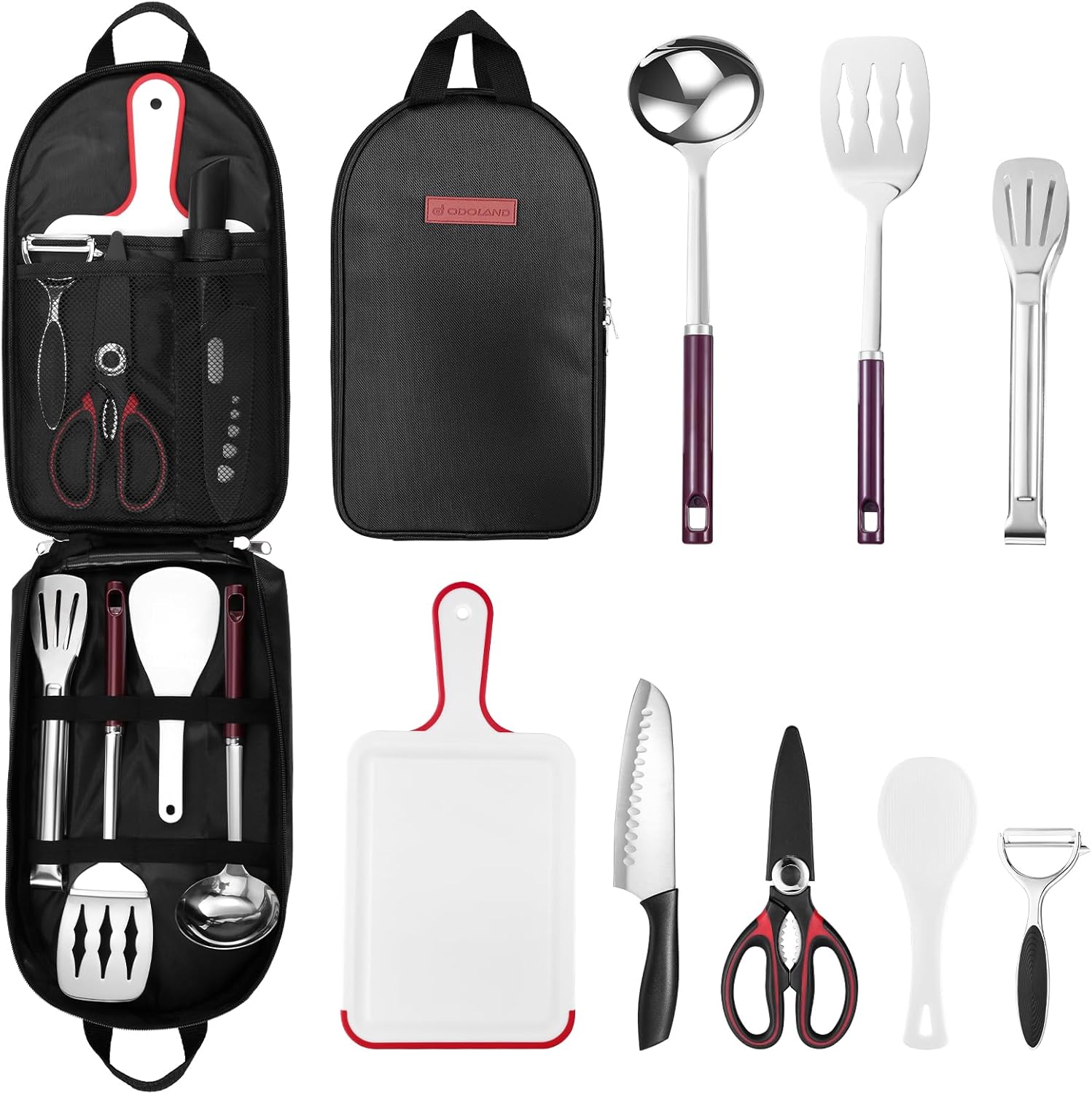 Odoland 8 Pc Camping Utensil Set - Compact & Organized!