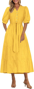Summer Dresses for Women Short Sleeve V Neck Ruffle A Line - Flowy
