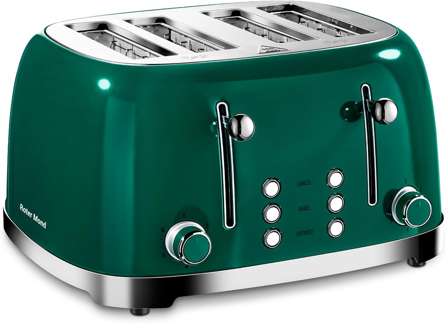 Roter Mond 4 Slice Toaster Retro Stainless Steel with Bagel Function