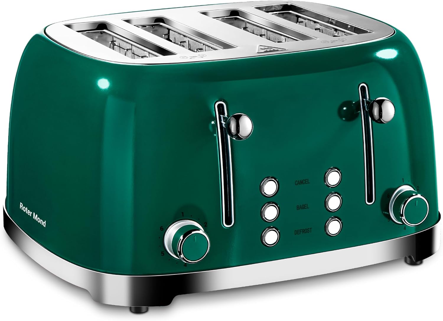 Roter Mond 4 Slice Toaster Retro Stainless Steel with Bagel Function