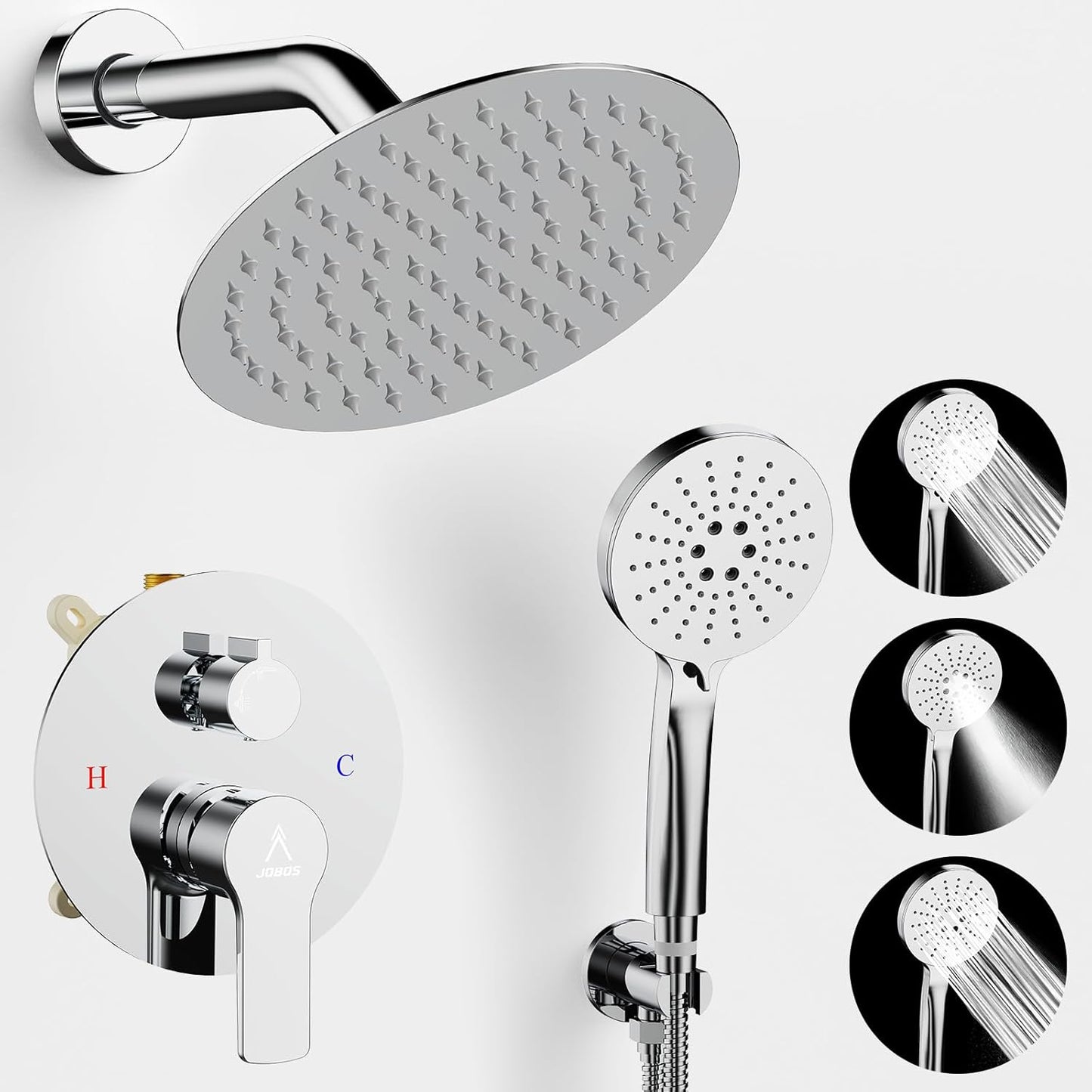 Shower Faucet Set with Rainfall Head and Handheld Features