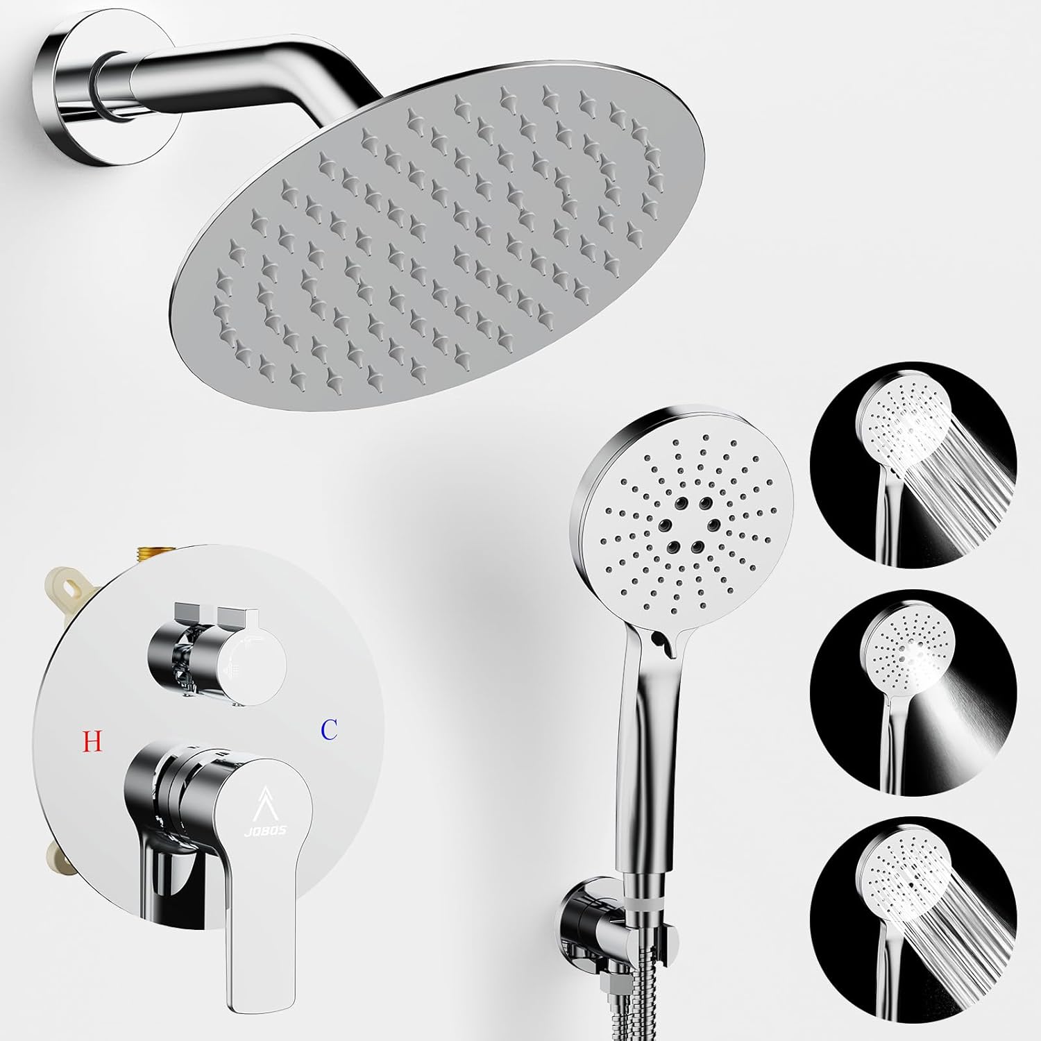 Shower Faucet Set with Rainfall Head and Handheld Features