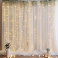 10ft x 10ft Cream White Chiffon Backdrop Curtain with Lights - Elegant