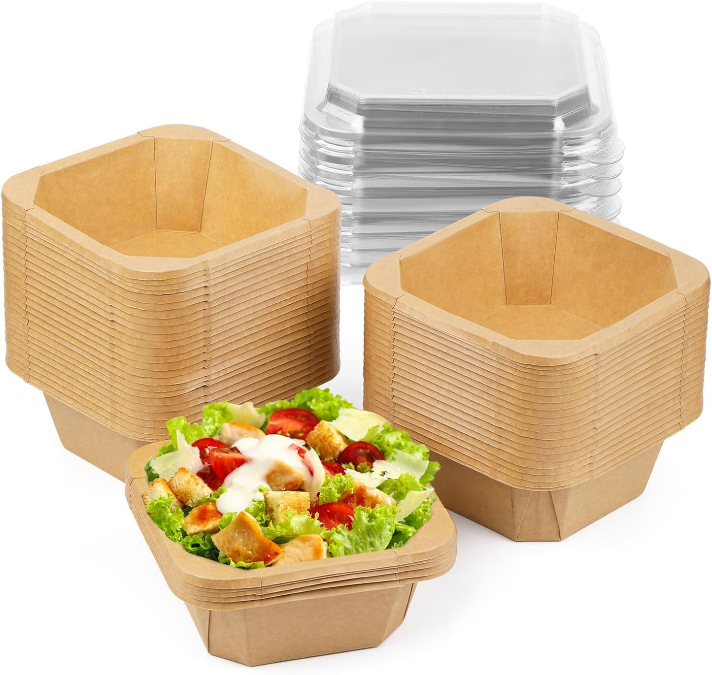 25 oz Disposable Paper Bowls with Lids for Food Storage Needs