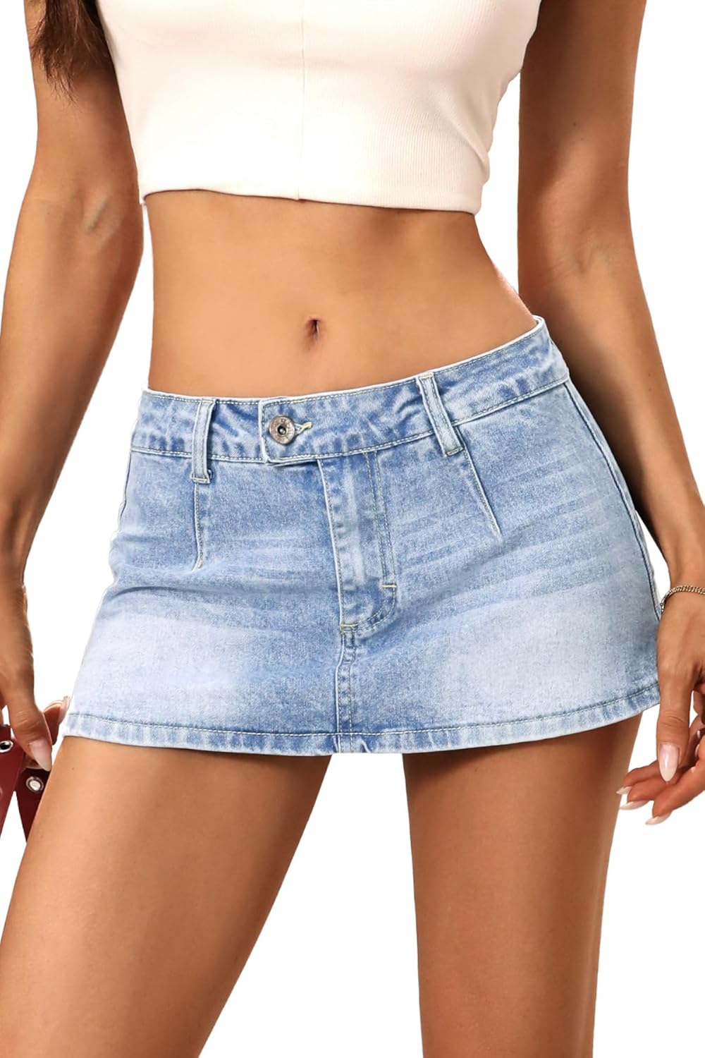 ELLEVEN Low Rise Denim Mini Skirt with Built-in Shorts for Women