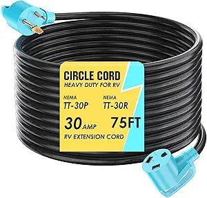 CircleCord 30 Amp 75 Feet RV Extension Cord for Campers