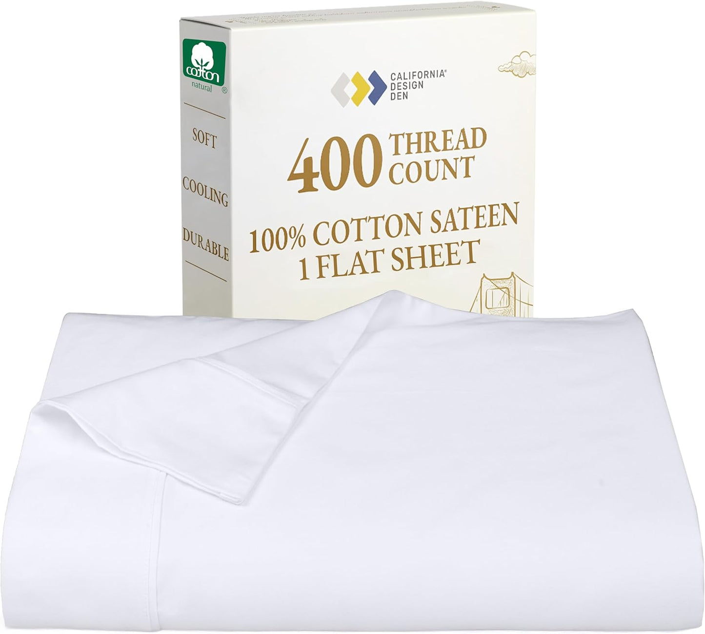 California Design Den King Flat White Sheet - Soft 400 Thread Count