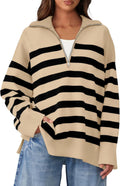 WIHOLL Womens Long Sleeve Half Zip Stripe Pullover Sweater