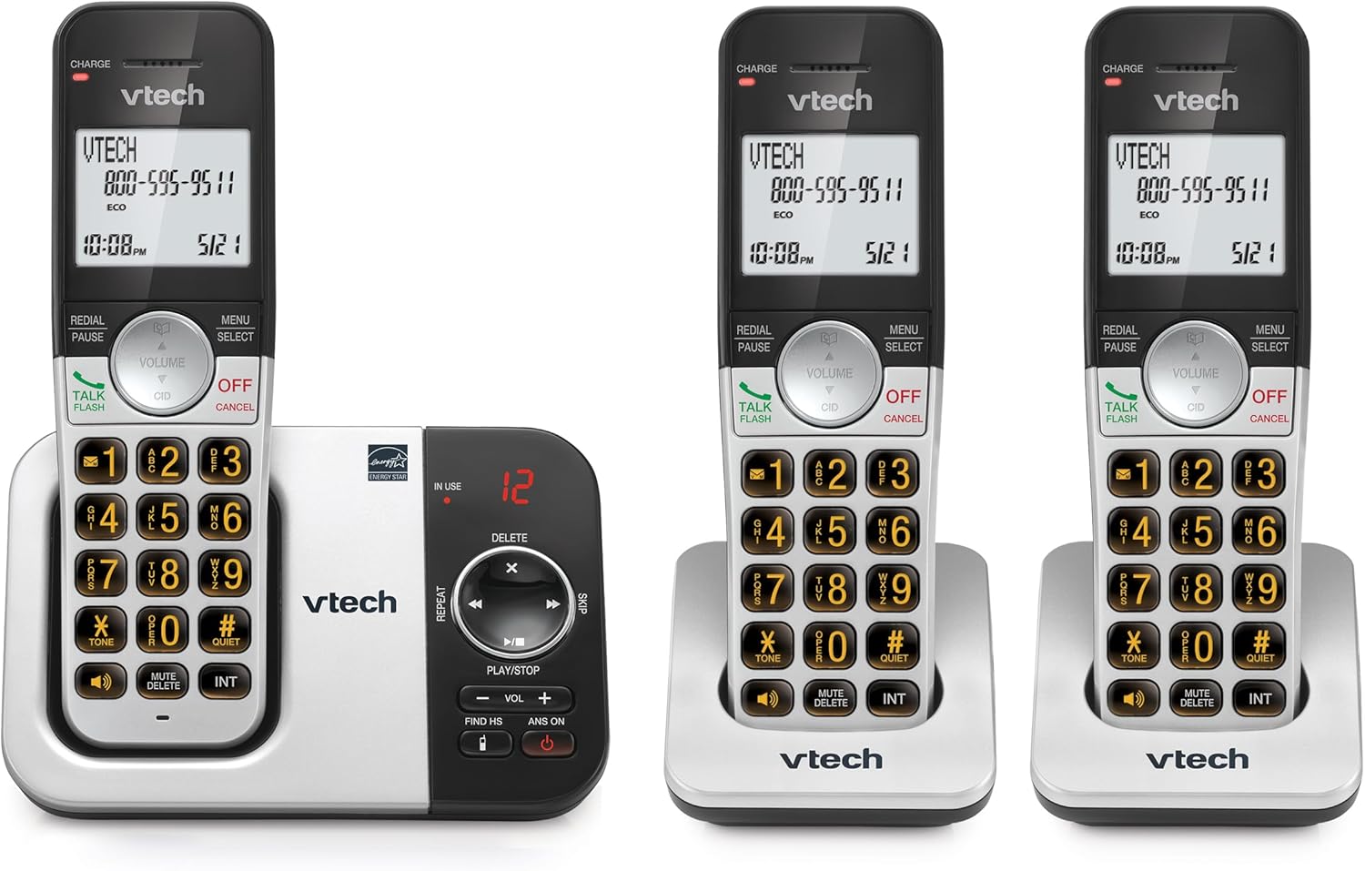 VTech 3-Handset Cordless Phone with Answering Machine Features