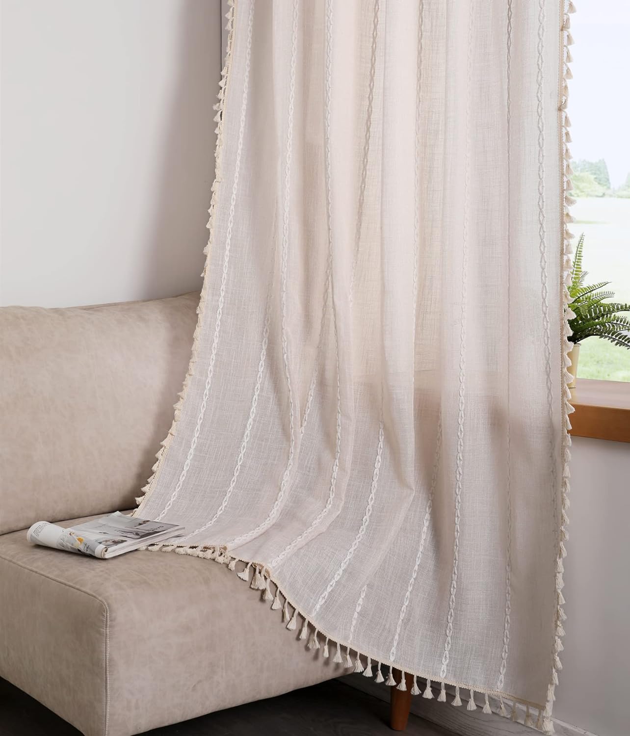 Boho Beige Curtains for Bedroom Living Room 84 Inch Length