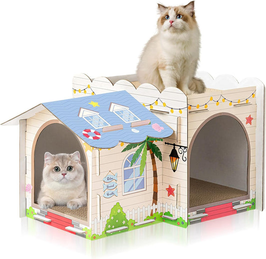 Multi-Level Cardboard Cat House with Scratch Pad for Kittens