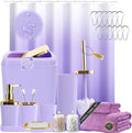 Purple Bathroom Accessories Set 24 Pieces - Complete Purple and Gold
