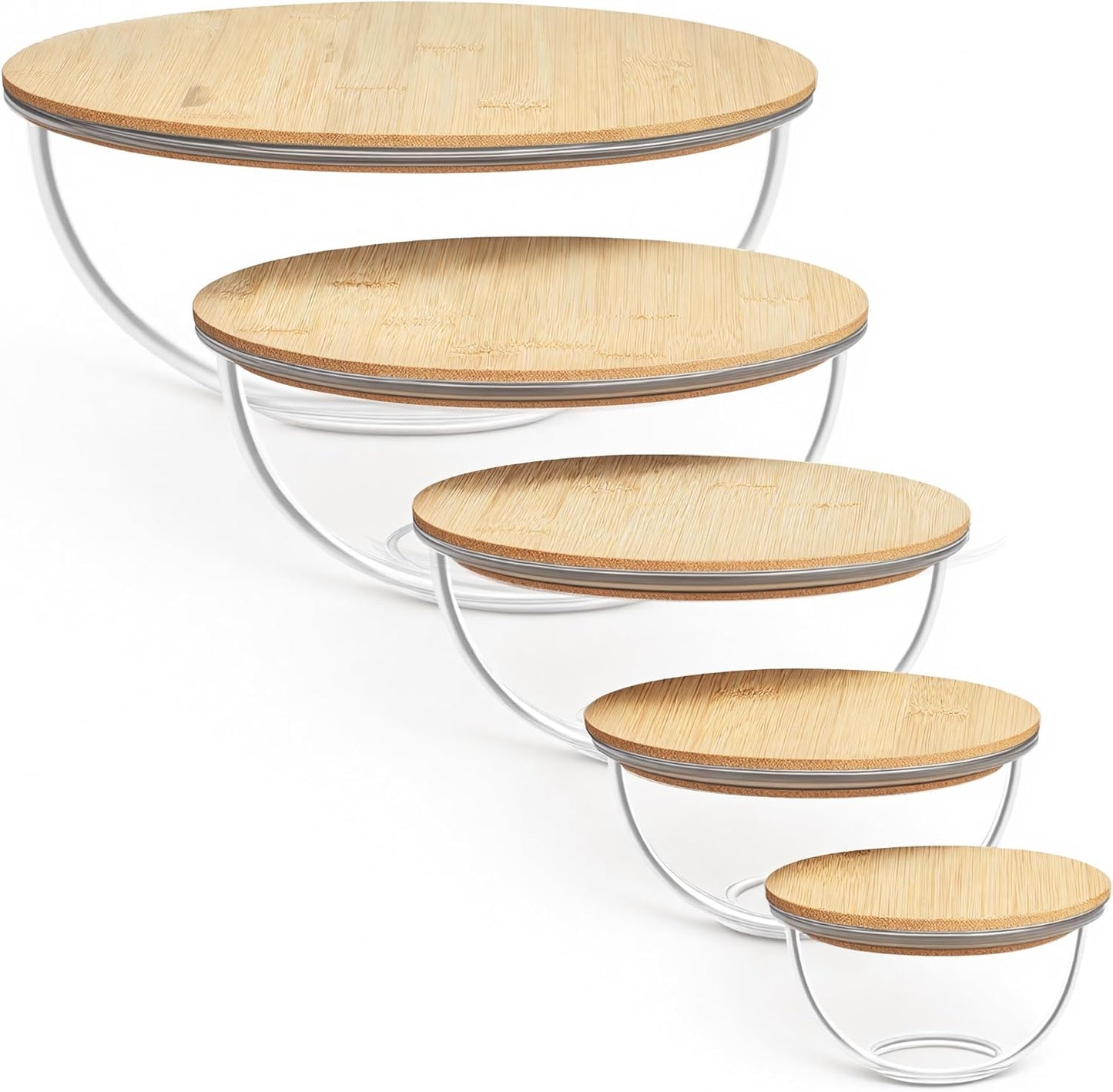 Vtopmart Glass Mixing Bowls Set with Bamboo Lids for Kitchen