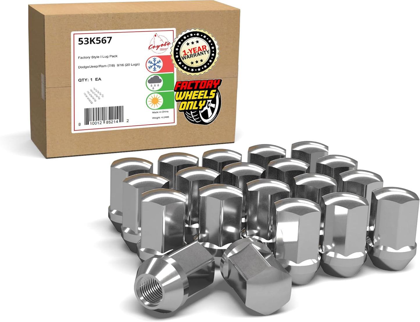 20 Pcs OEM Style Chrome Lug Nuts for Chrysler Dodge RAM Vehicles