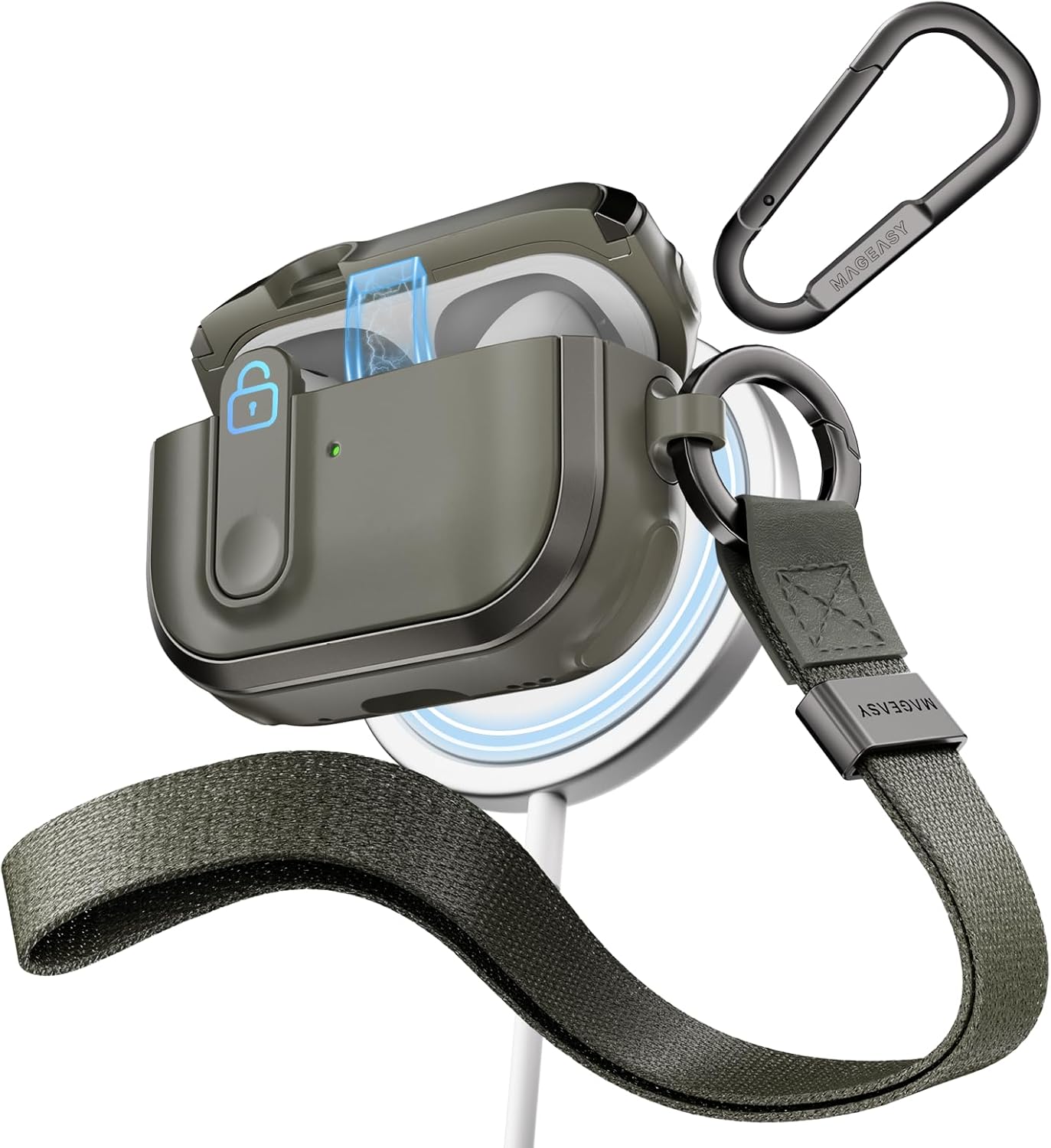 MAGEASY Rugged AirPods Pro 2 Case Cover with Lock & Carabiner
