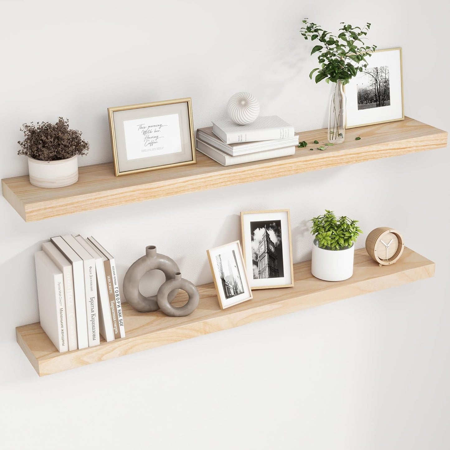 Natural Wood Floating Shelves Set of 2 for Home Decor