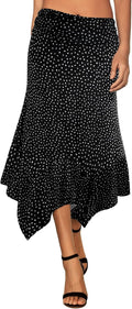 Women's Flowy Handkerchief Hem Midi Skirt - Elegant Black