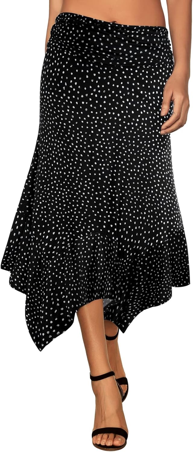 DJT Women's Flowy Handkerchief Hemline Midi Skirt for All Occasions