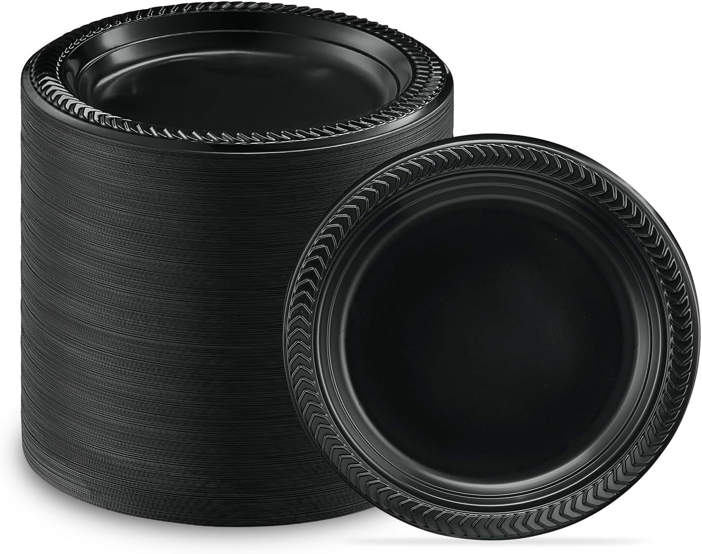 800 PCS Black Plastic Plates for Parties and Weddings - 6 Inch