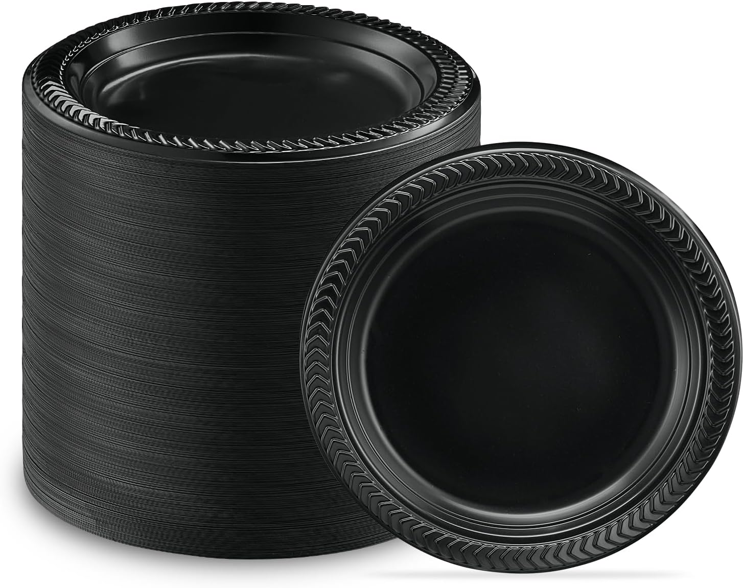 800 PCS Black Plastic Plates for Parties and Weddings - 6 Inch