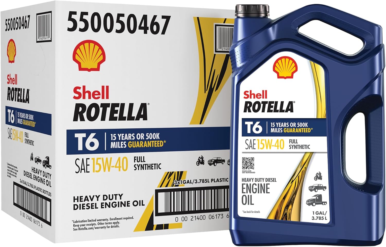 Shell Rotella T6 Full Synthetic 15W-40 Motor Oil for Diesel Engines