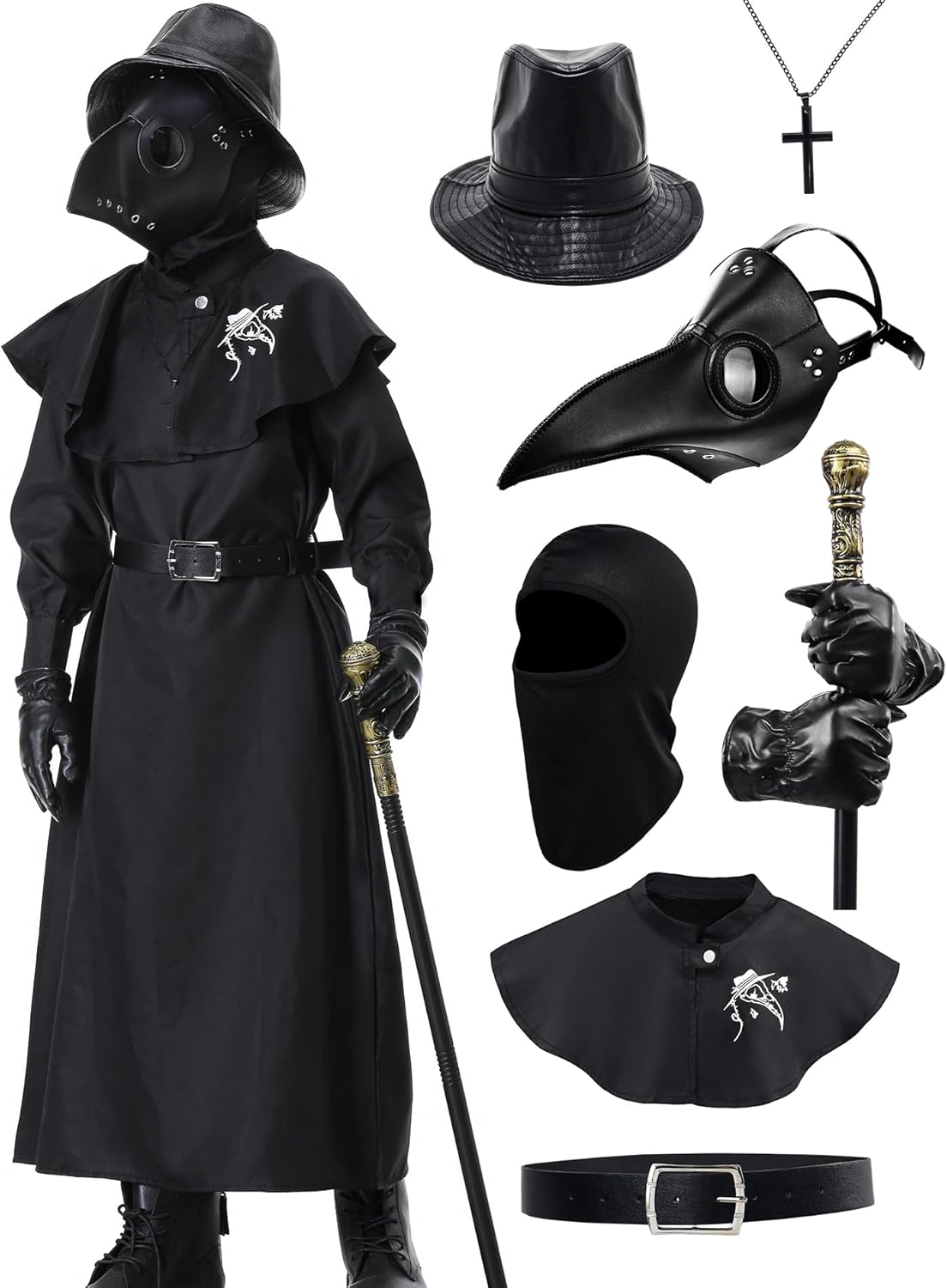 Plague Doctor Costume Kids Halloween Medieval Monk Cosplay Set