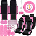 Car Seat Cover Full Set 47 Pcs Black and Pink - Fluffy Interior