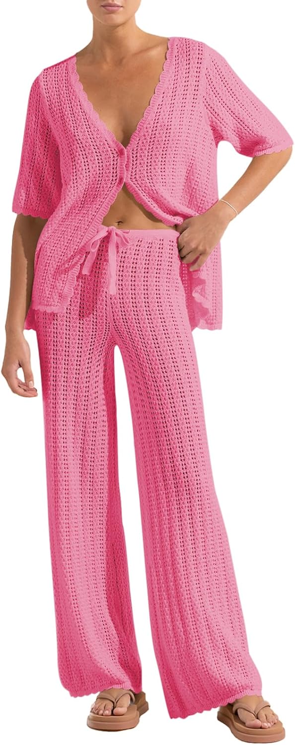 Imily Bela Women's Summer 2 Piece Crochet Swimsuit Cover-Up Set