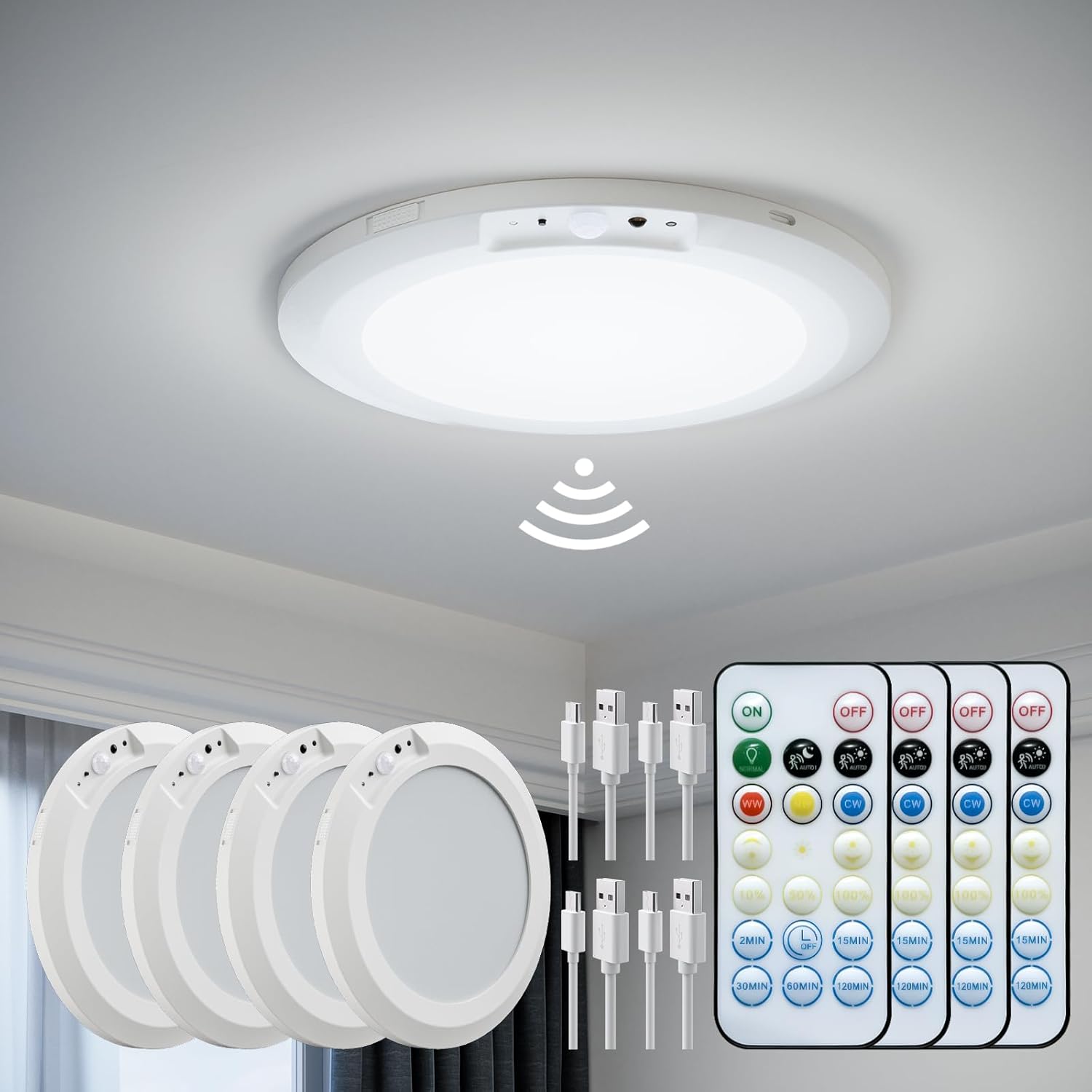Rechargeable Motion Sensor Ceiling Light with Remote Control