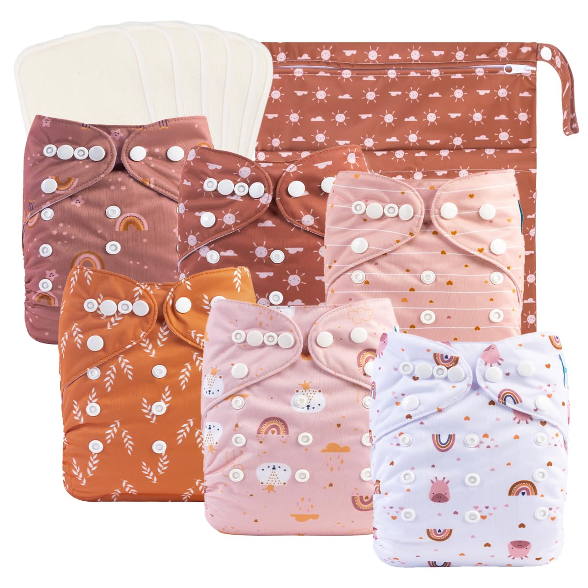 babygoal Baby Cloth Diapers 6 Pack with Bamboo Inserts for Infants
