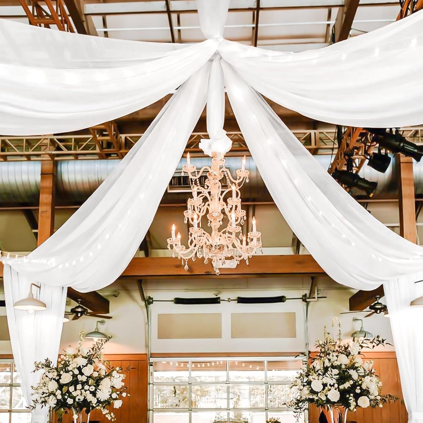 4 Panels White Ceiling Drapes for Wedding and Party Decorations