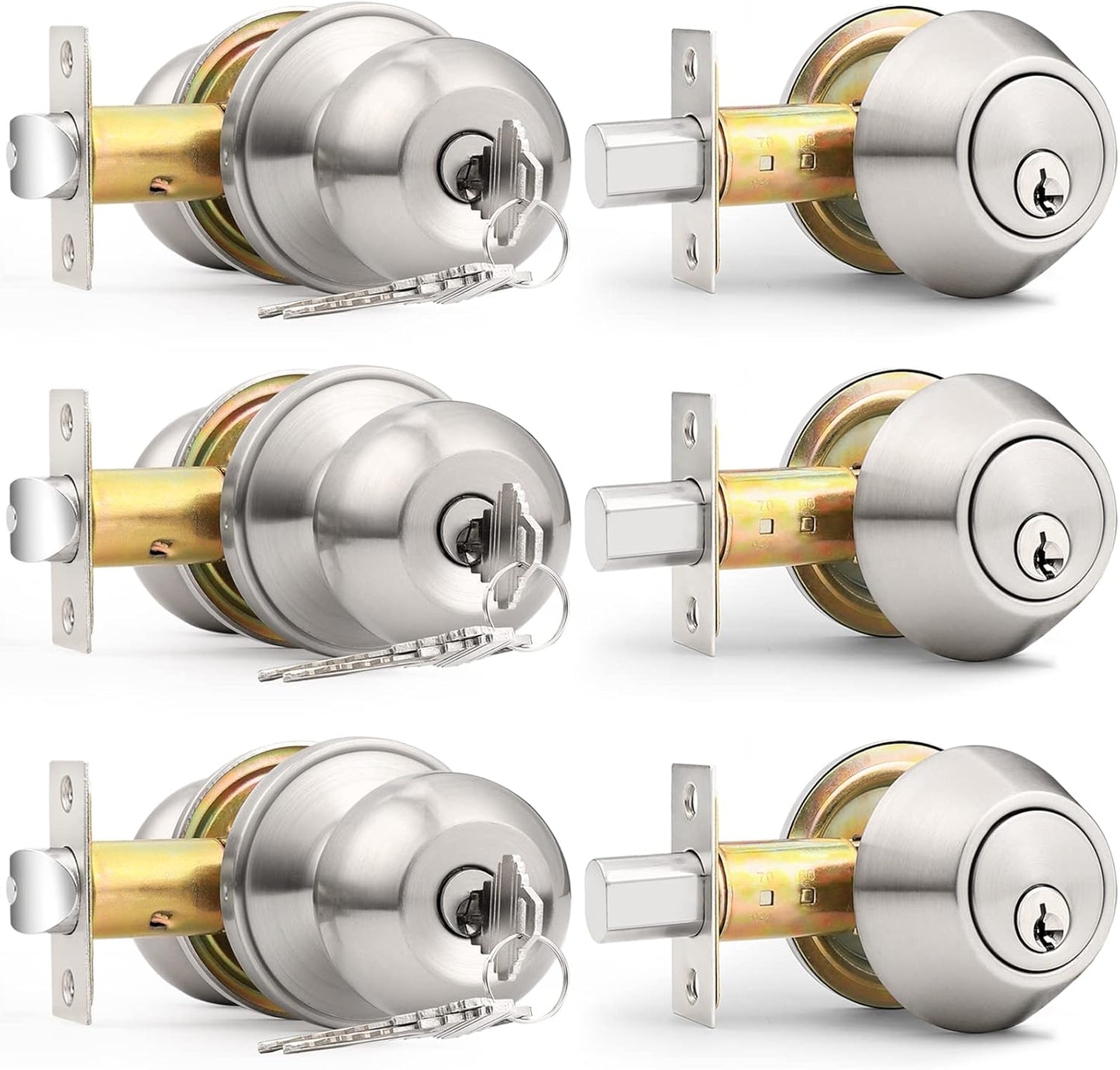 Probrico 3 Pack Exterior Door Knob and Deadbolt Lock Set