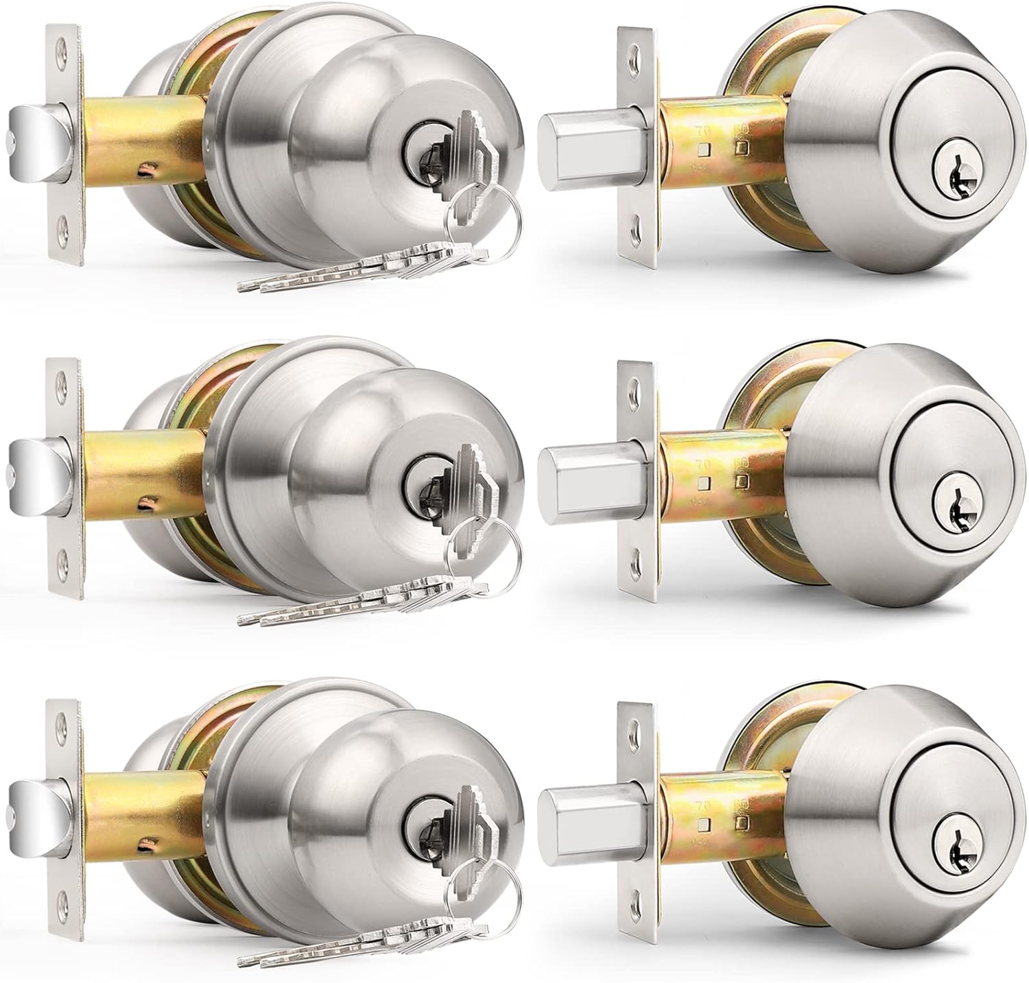 Probrico 3 Pack Exterior Door Knob and Deadbolt Lock Set