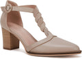 Womens Block Chunky Heels T Strap Pumps - Closed Toe Retro