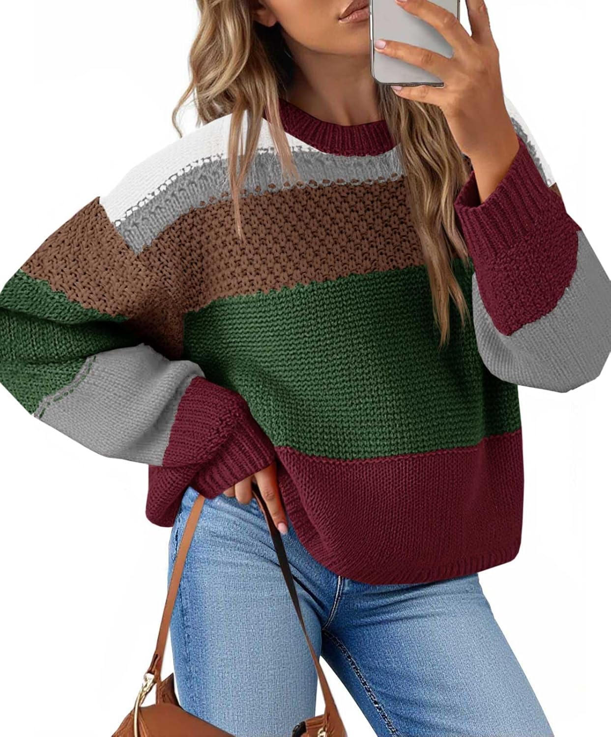 Trendy Color Block Cropped Sweater for Women - 2025 Style