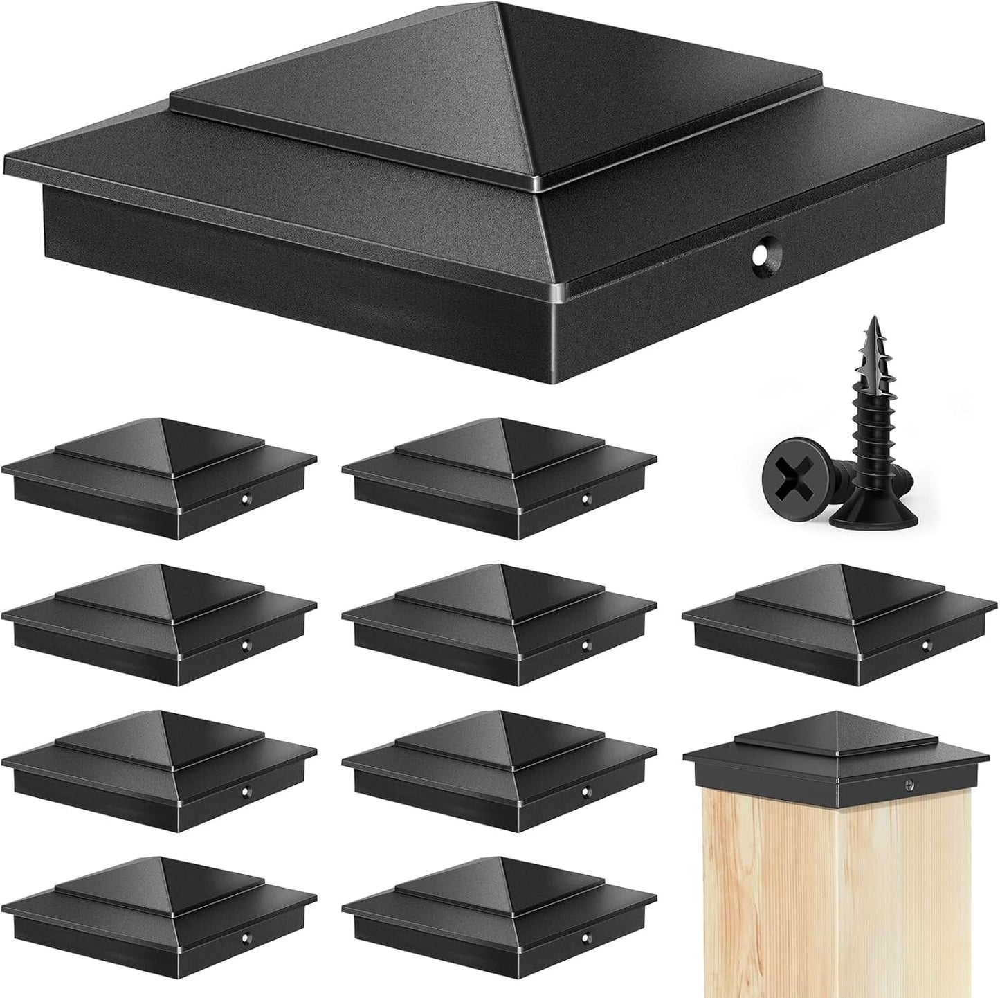 10-Pack Aluminium Pyramid Cap for 4x4 Wood Post - Black Finish