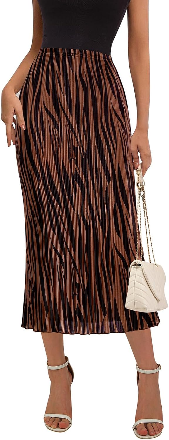 PRETTYGARDEN Women's Trendy High Waist Pleated Midi Skirt