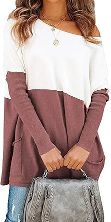 PRETTYGARDEN Womens Color Block Knit Pullover Off Shoulder Sweater