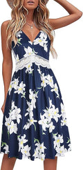 LAISHEN Women's Summer Floral Spaghetti Strap V Neck Sundress - Flared