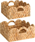 Scalloped Wicker Basket Set - Handwoven Water Hyacinth Storage