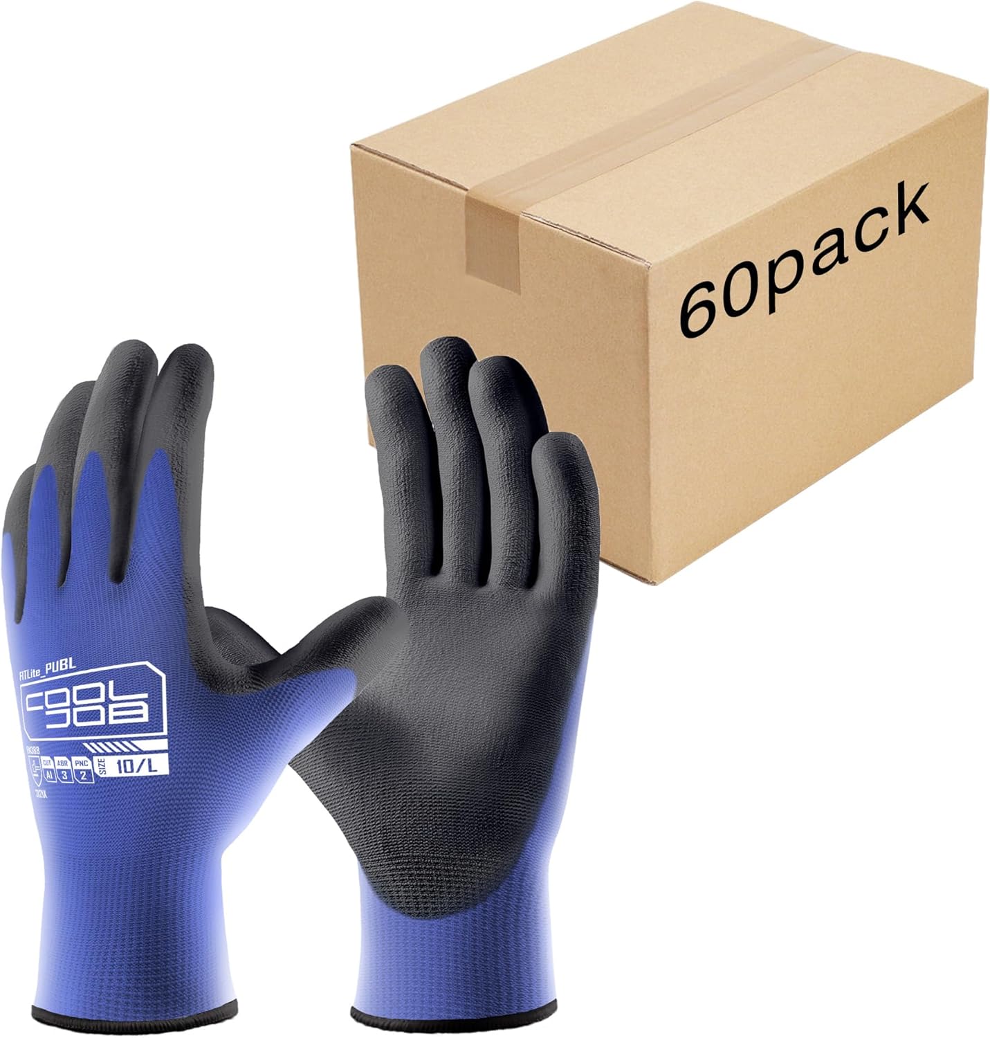 COOLJOB 60 Pairs Safety Work Gloves with Grip PU Coating