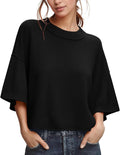 Women's Oversized Cropped Sweater 3/4 Sleeve - Lightweight Knit