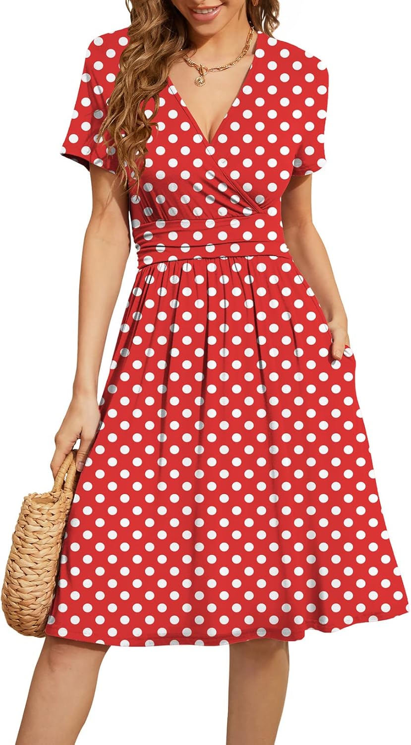 WEACZZY Women's Summer Short Sleeve Casual Floral Dress with Pockets