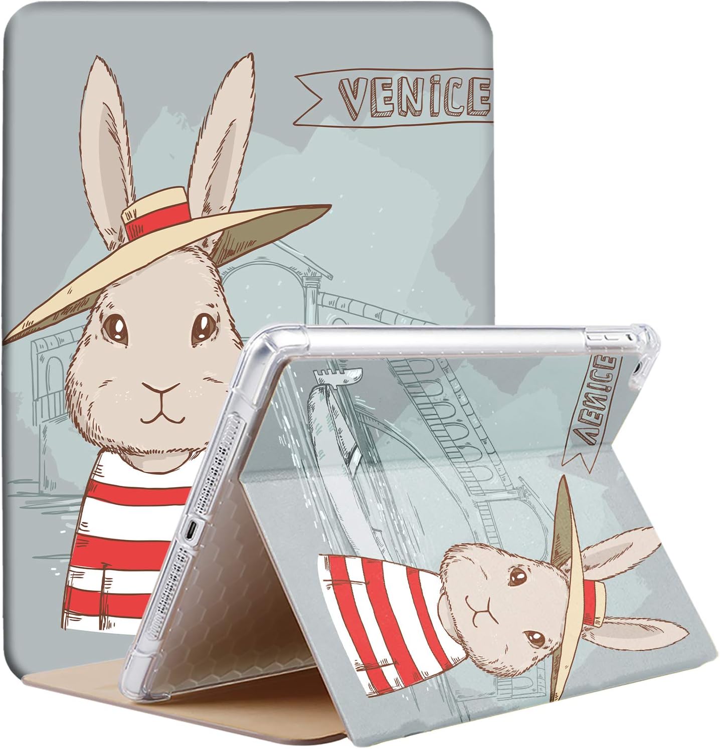 iPad 9.7 Case with Air Cushion for Shock Protection - Bunny Hat