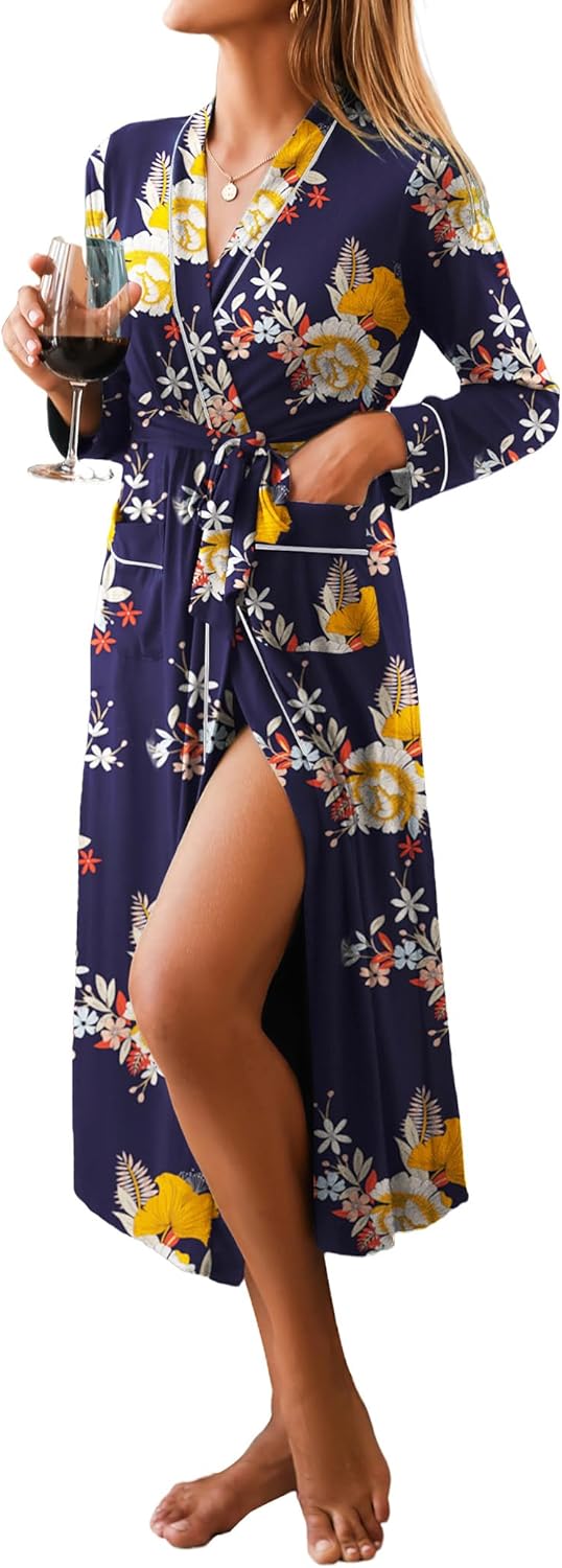 Ekouaer Women Kimono Robes Full Length Lightweight Soft Sleepwear