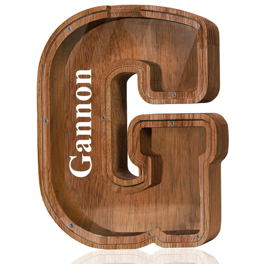 Customized Name Large Wooden Piggy Bank for Kids A-Z Savings