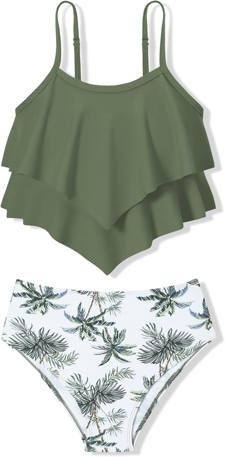 Oklady Girls Swimsuit 2 Piece Bikini Set with Ruffles and Comfort